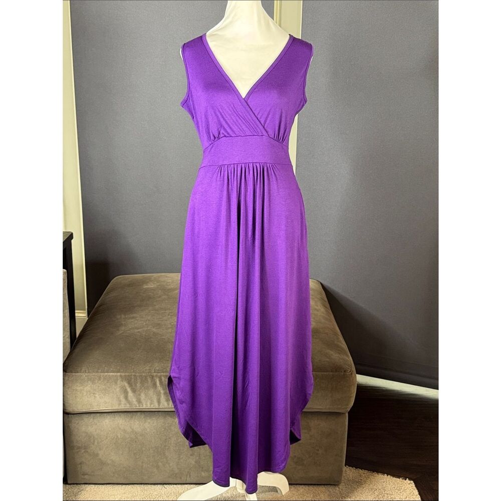 Women’s Woosea Sleeveless Purple V-Neck Maxi Dress Pockets Size S NWT
